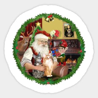 Santa at Home with his Two Cats Sticker